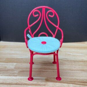 American Girl 18” Doll Grace’s Bistro Chair With Red Metal Frame & Blue Cushion